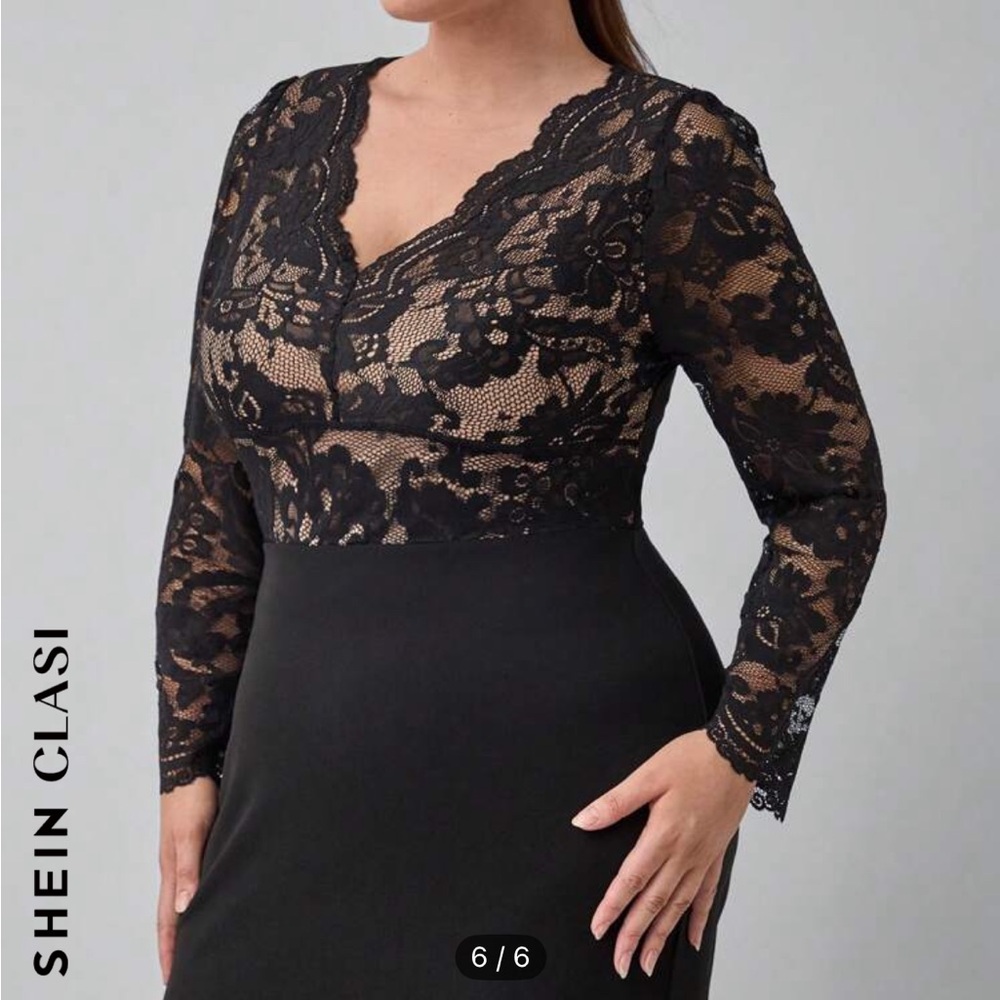 Shein Black Lace V-Neck Dress